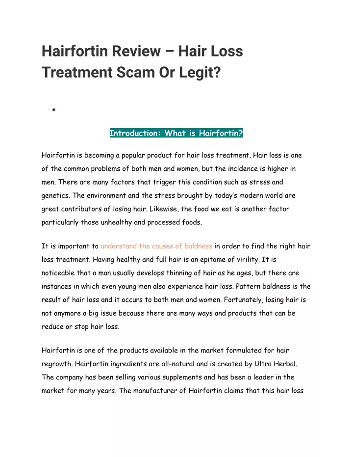 hairfortin review hair loss treatment scam