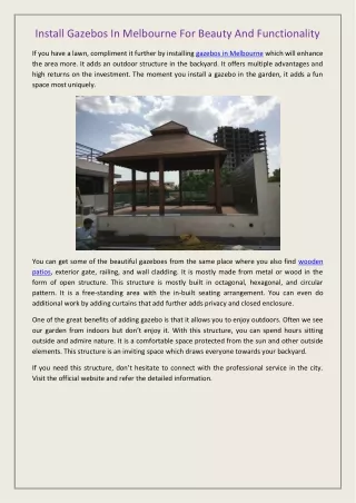 Install Gazebos In Melbourne For Beauty And Functionality