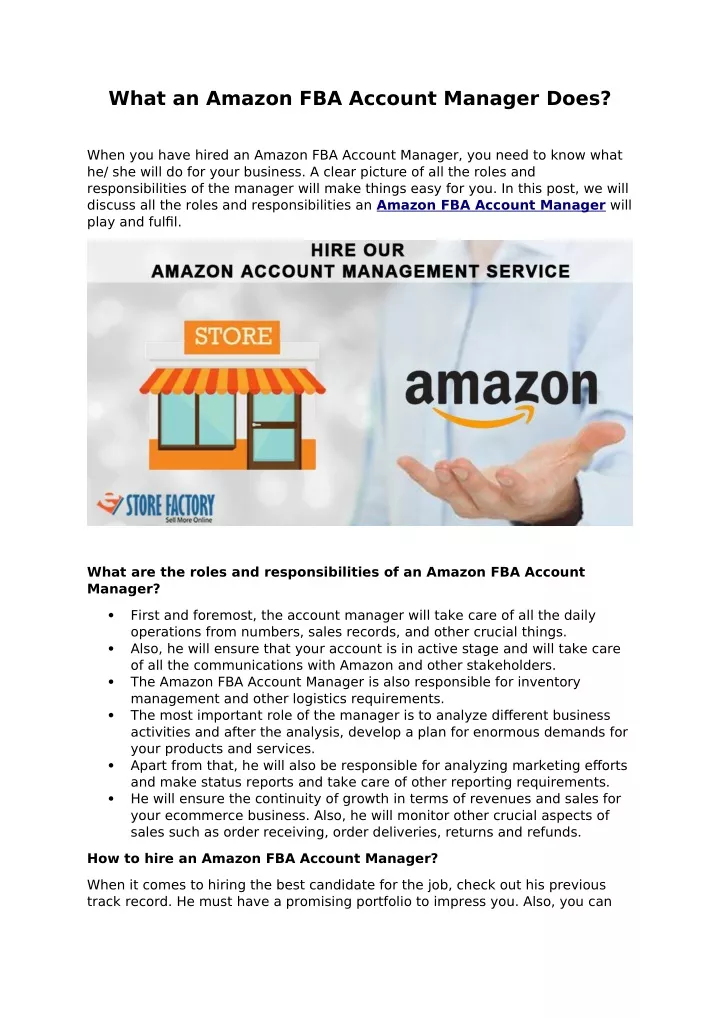 what an amazon fba account manager does