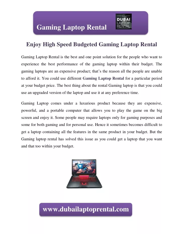 gaming laptop rental