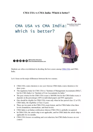 CMA USA vs CMA India