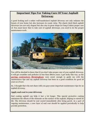 Important Tips For Taking Care Of Your Asphalt Driveway