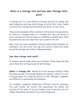 what is a storage unit and how does storage units