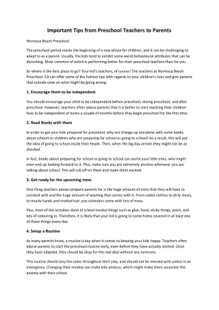 important tips from preschool teachers to parents