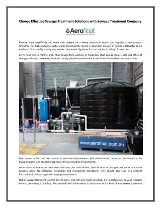 Choose Effective Sewage Treatment Solutions with Sewage Treatment Company