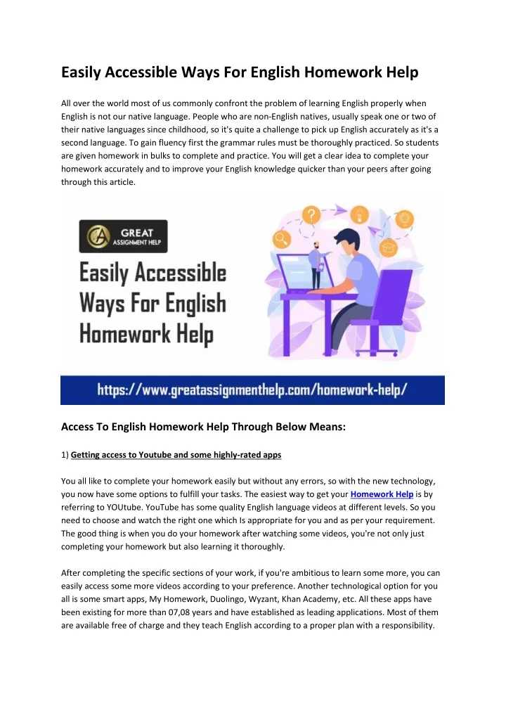 easily accessible ways for english homework help