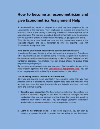 How to become an econometrician and give Econometrics Assignment Help