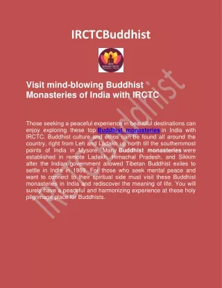 You Should Visit Buddhist Monasteries of India with IRCTC Buddhist
