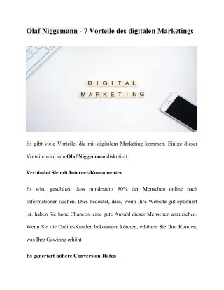 Olaf Niggemann - Vorteile des digitalen Marketings für kleine Unternehmen