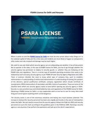 psara license for delhi and haryana