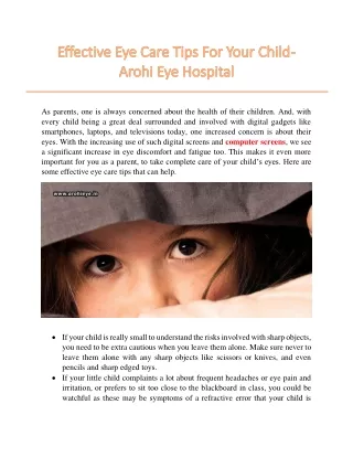 Effective Eye Care Tips For Your Child - Arohi Eye Hospital