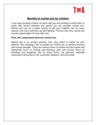 Benefits of martial arts for children