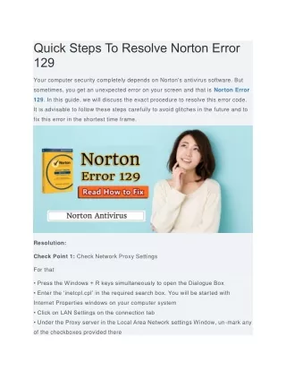 Quick Steps To Resolve Norton Error 129