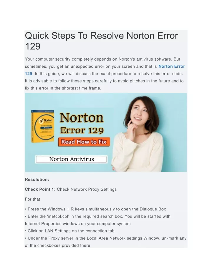 quick steps to resolve norton error 129