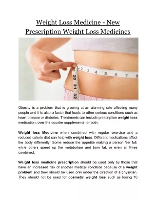 Weight Loss Medicine - New Prescription Weight Loss Medicines