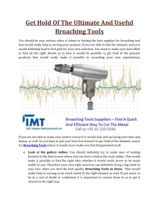 Get Hold Of The Ultimate And Useful Broaching Tools