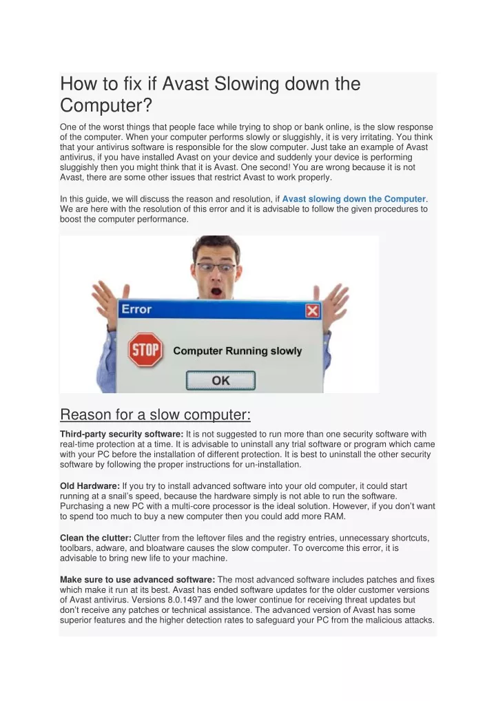 how to fix if avast slowing down the computer