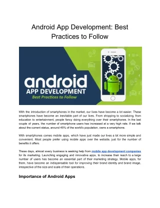 Android App Development: Best Practices to Follow