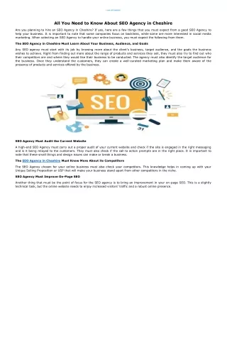 All You Need to Know About SEO Agency in Cheshire