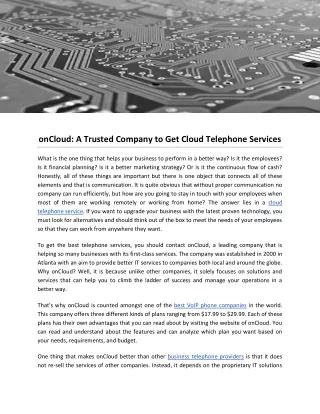 oncloud a trusted company to get cloud telephone