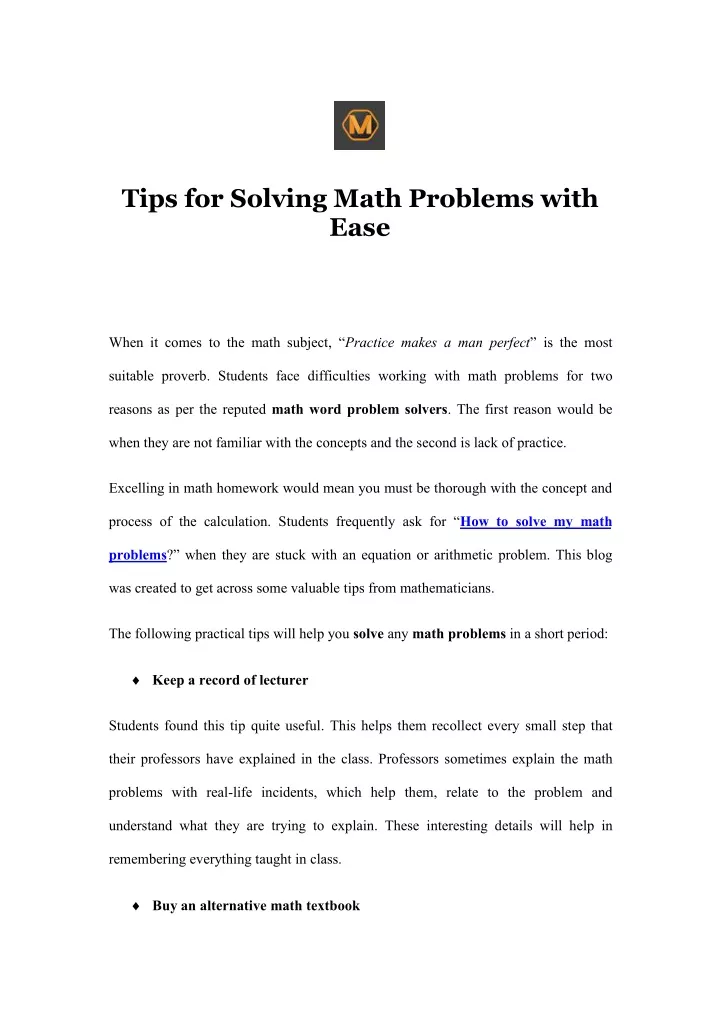 tips for solving math problems with ease