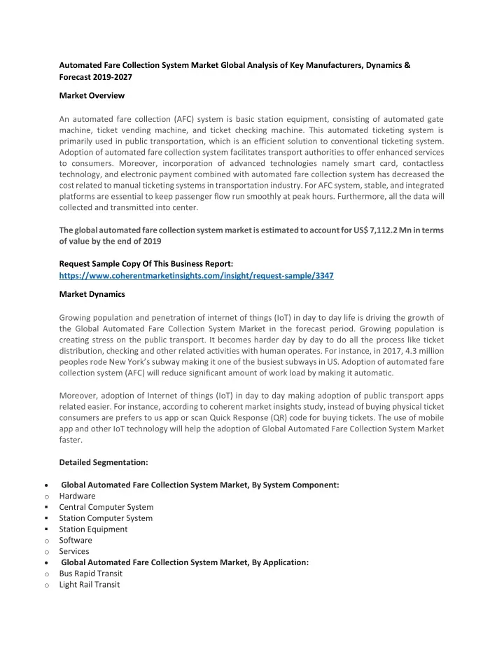 automated fare collection system market global