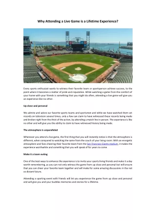 why attending a live game is a lifetime experience