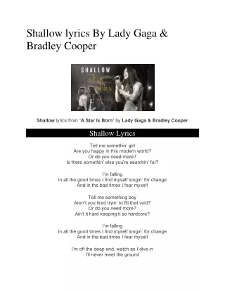 Shallow lyrics By Lady Gaga & Bradley Cooper