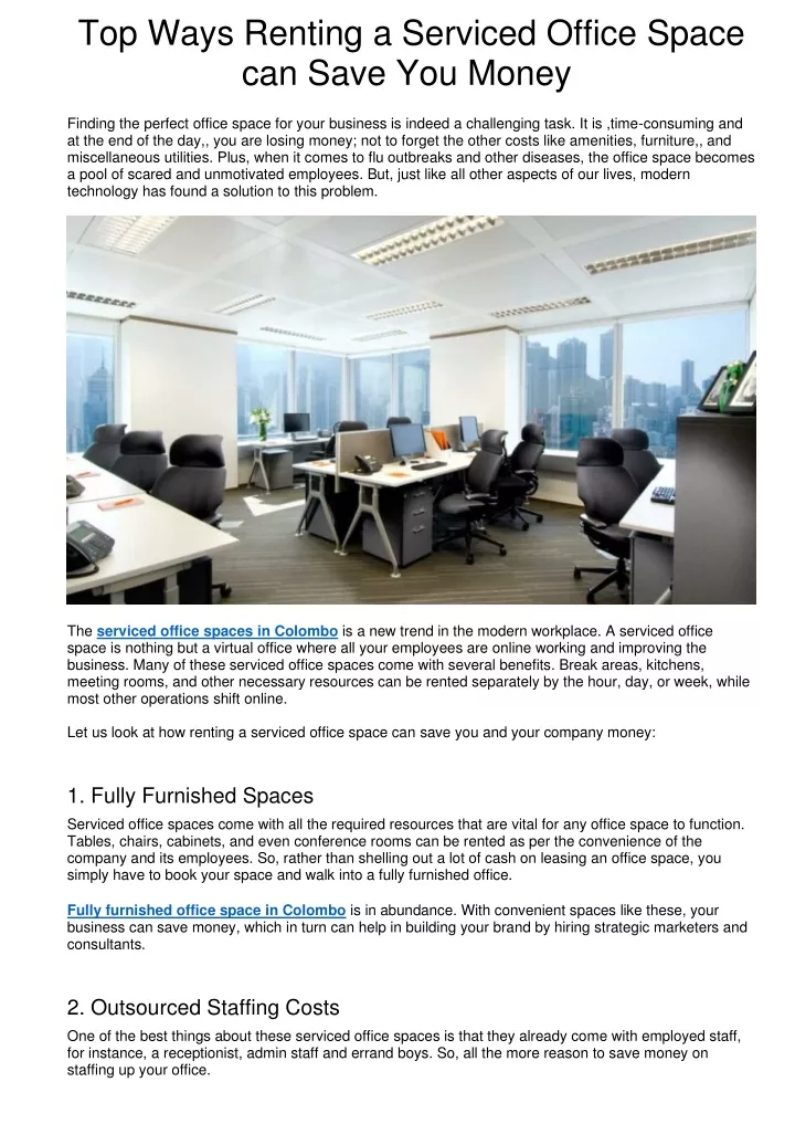 top ways renting a serviced office space can save