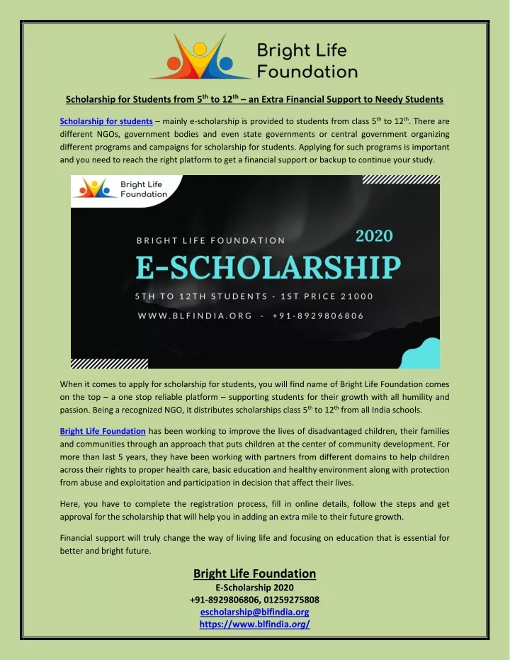 scholarship for students from