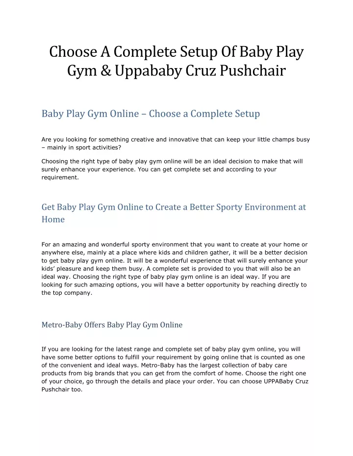 choose a complete setup of baby play gym uppababy