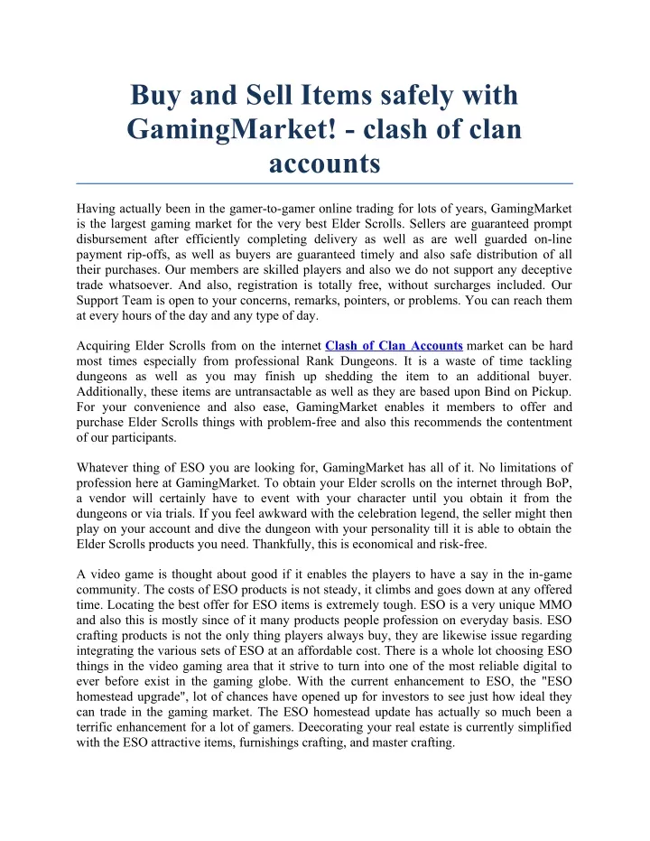 buy and sell items safely with gamingmarket clash