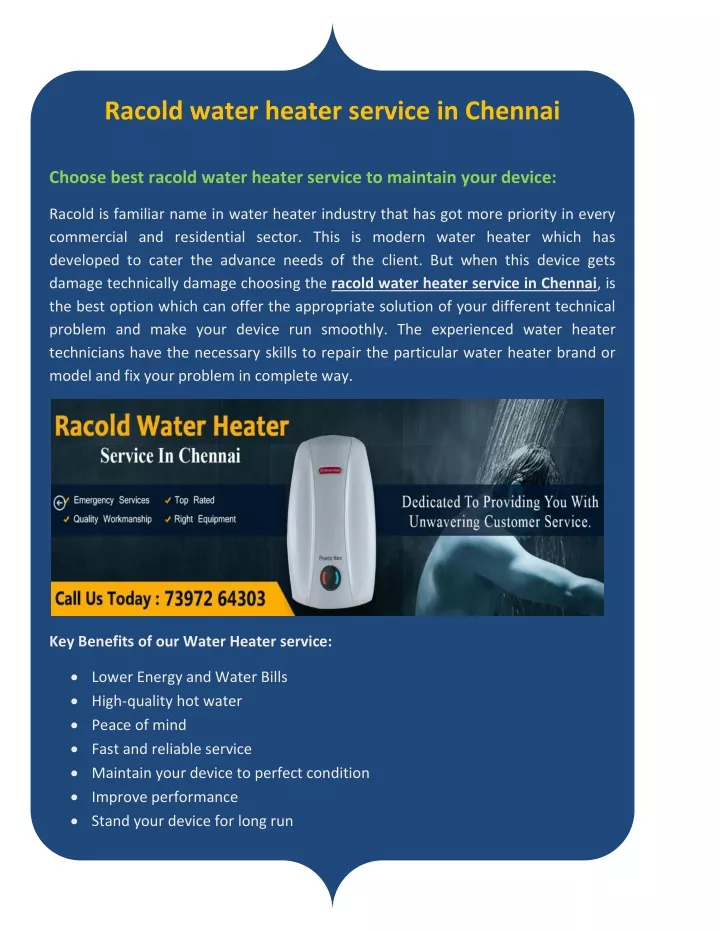 racold water heater service in chennai