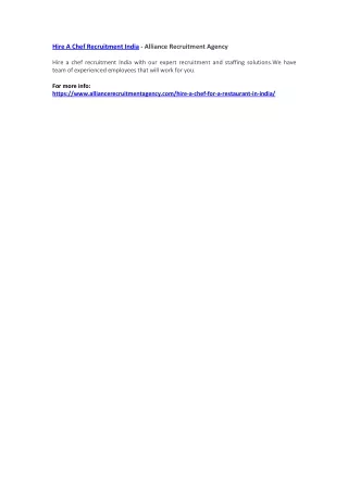 hire a chef recruitment india alliance