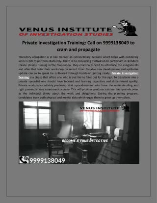 private investigation training call on 9999138049