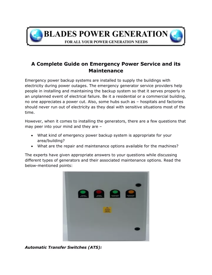 a complete guide on emergency power service