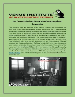 join detective training course aimed