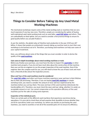 Things to Consider before Taking up Any Used Metal Working Machines