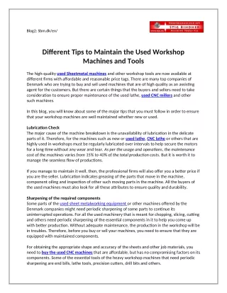 Different Tips to Maintain the Used Workshop Machines and Tools