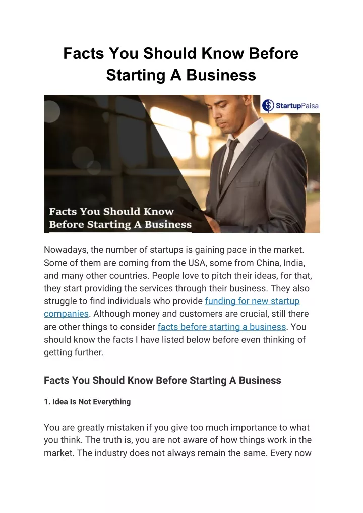 facts you should know before starting a business
