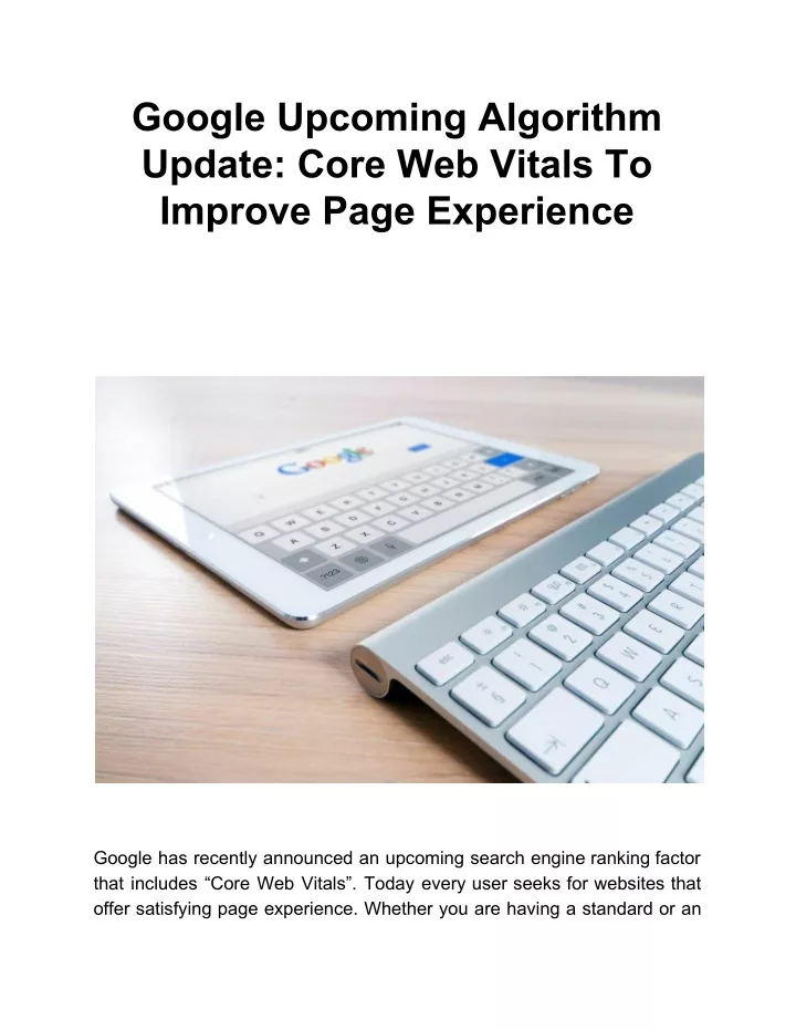 google upcoming algorithm update core web vitals