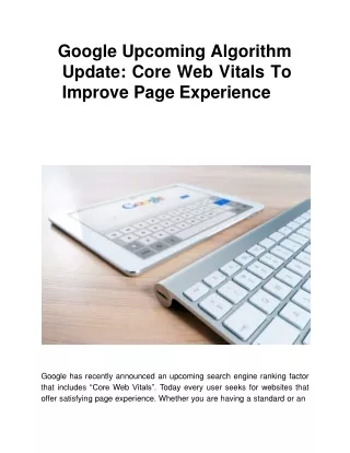 google upcoming algorithm update core web vitals to improve page experience