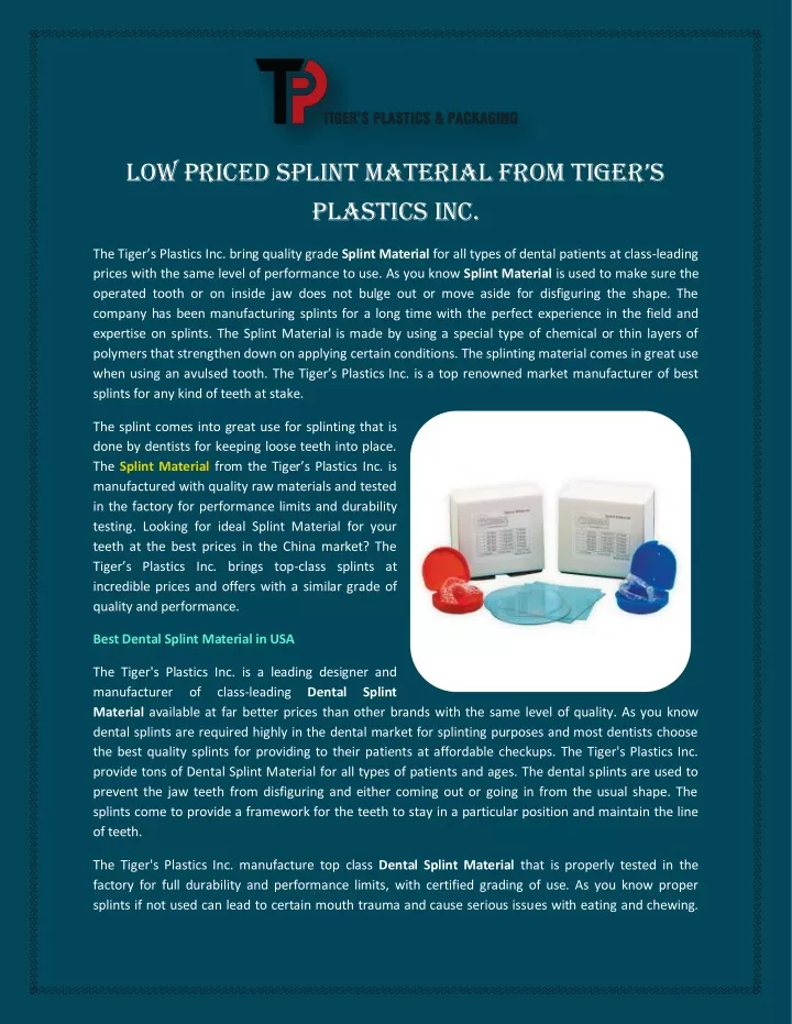 low priced splint material from tiger s plastics