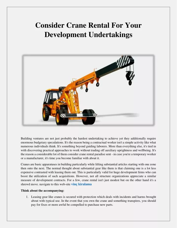 consider crane rental for your development