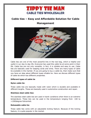 Cable ties – Easy and Affordable Solution for Cable Management