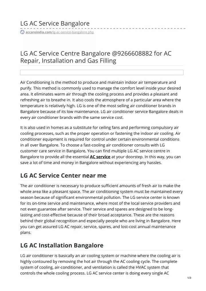 lg ac service bangalore