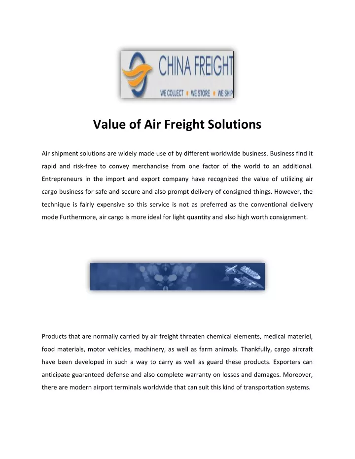 value of air freight solutions