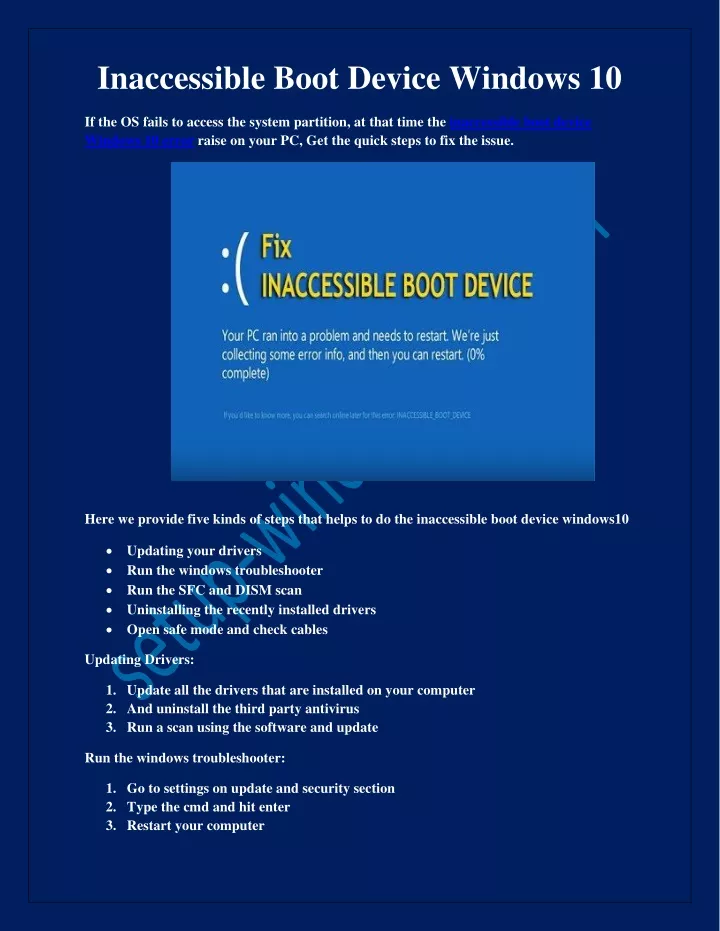 inaccessible boot device windows 10