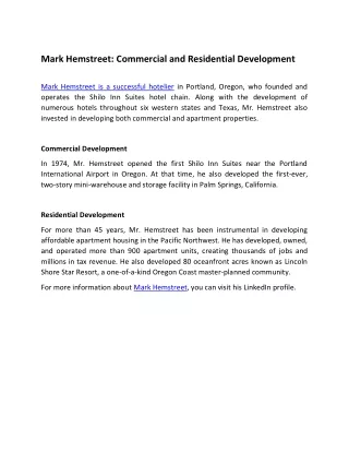Mark Hemstreet: Commercial and Residential Development