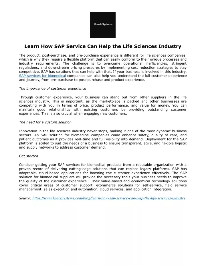 learn how sap service can help the life sciences